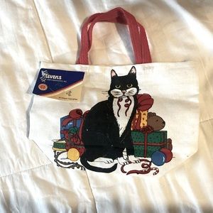 Vintage linen Christmas Cat bag NWT